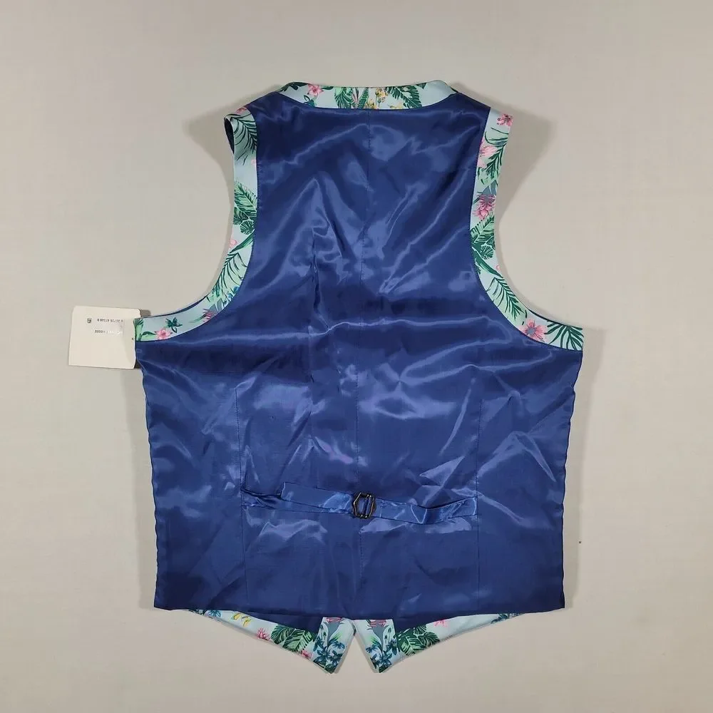 Bar‎ III Slim-Fit Floral-Print Suit Vest Mens Small Blue Pink $100 NEW
